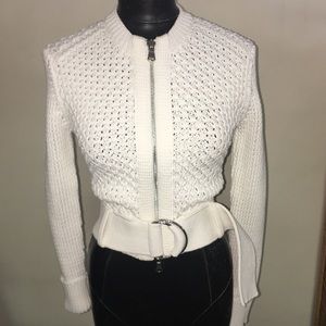 L3.1 Phillip Lim Cable Knit Zip-Up Biker Sweater